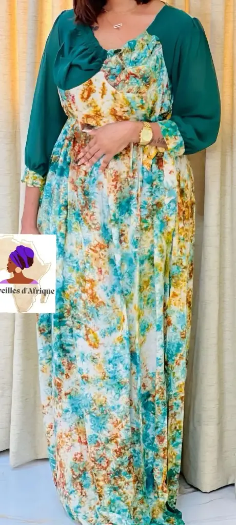 Robe Melfa verte en manches mousseline